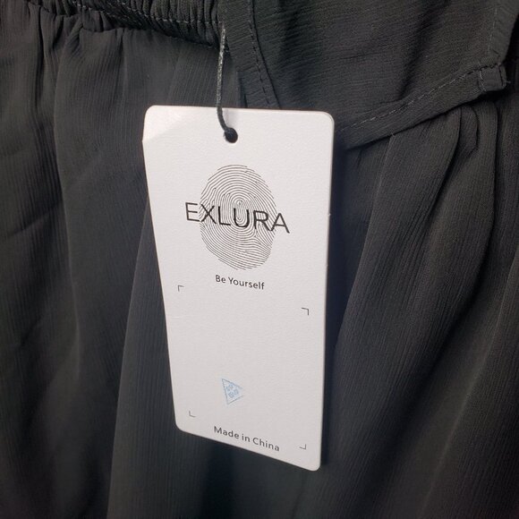 Exlura Women's Sz S Black Open Back Ruffle Mini Dress - Picture 6 of 6